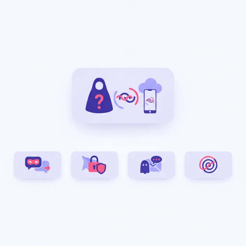 Cards showing the best anonymous message sender tools with one highlighted