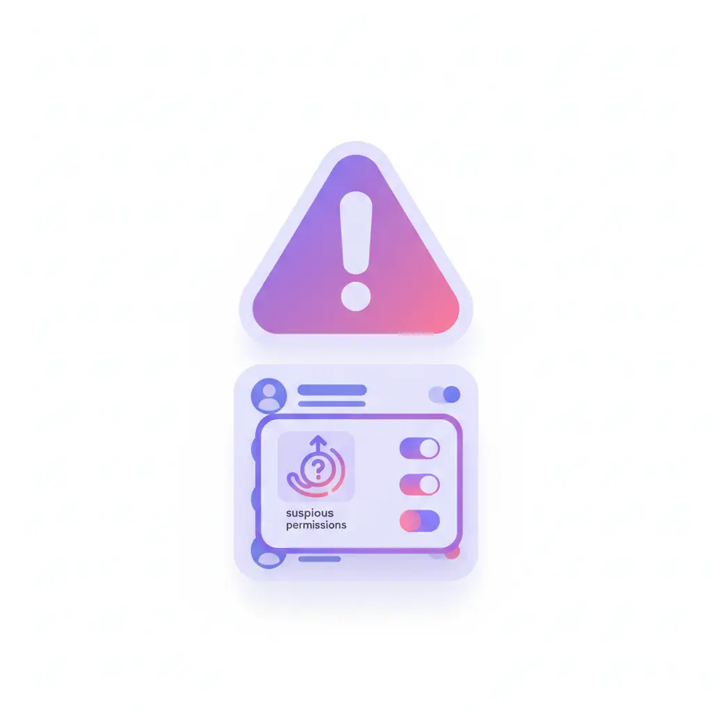 A warning sign over a messaging tool requesting suspicious permissions