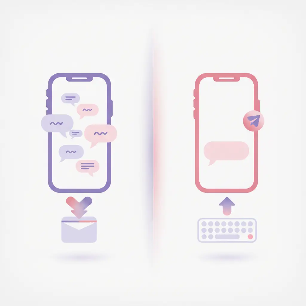 Split illustration showing one site for receiving messages and one for sending texts