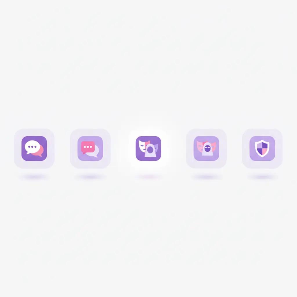 Row of app cards representing the best anonymous texting apps, one highlighted as the top pick