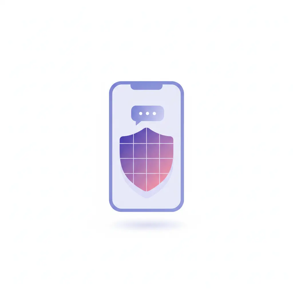 Illustration of a phone sending a text with the sender identity hidden behind a shield