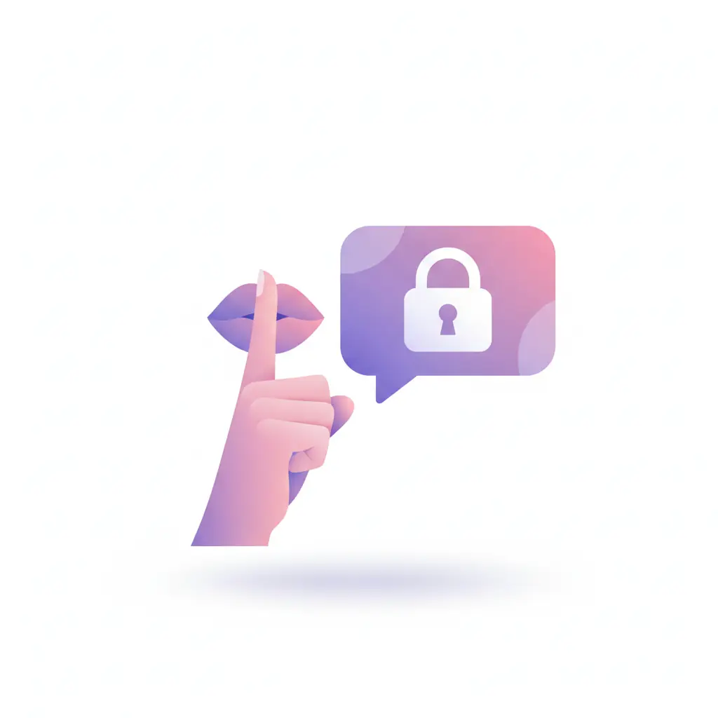 A finger over lips next to a locked message, representing keeping a message secret