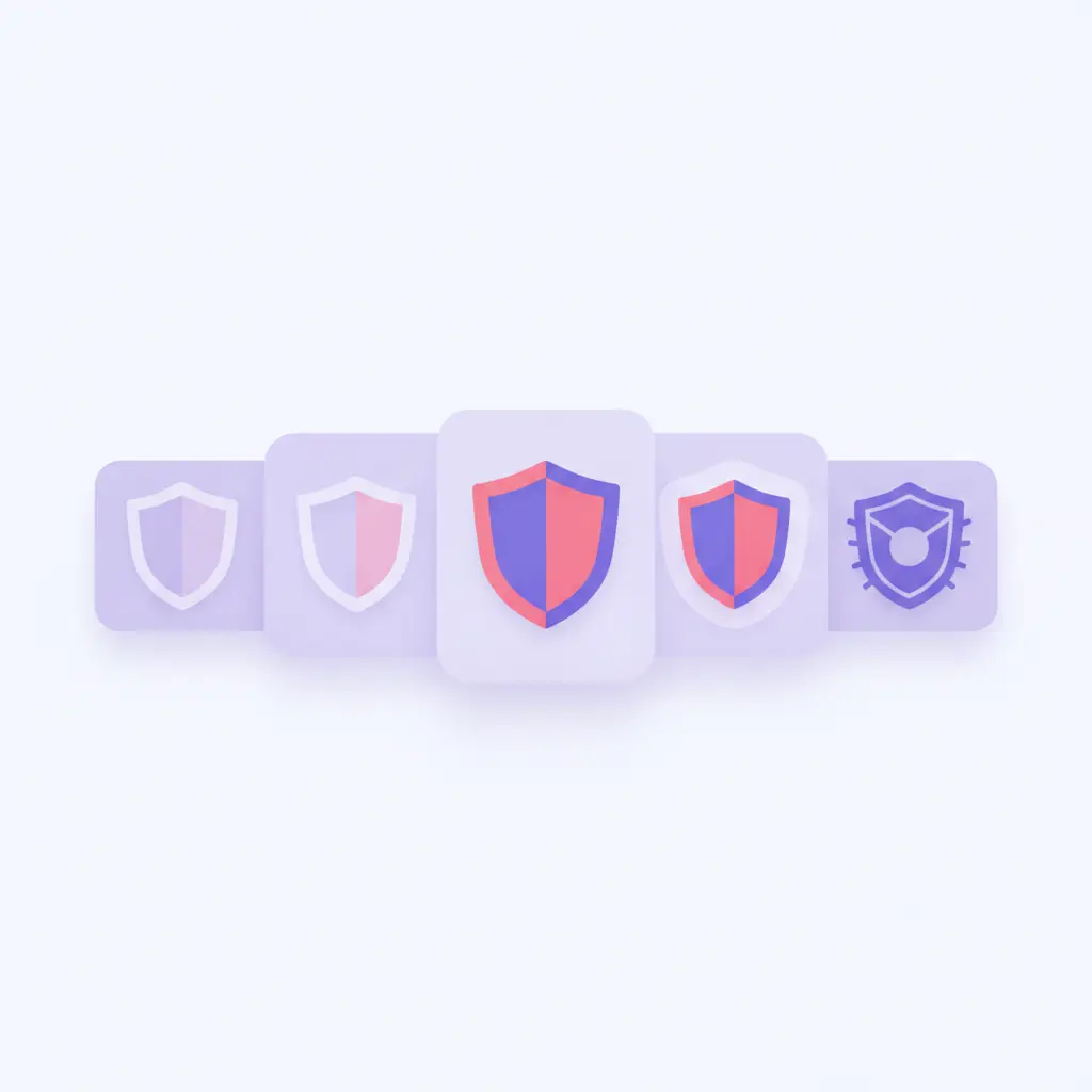 Cards of the most private messaging apps with shields of varying strength