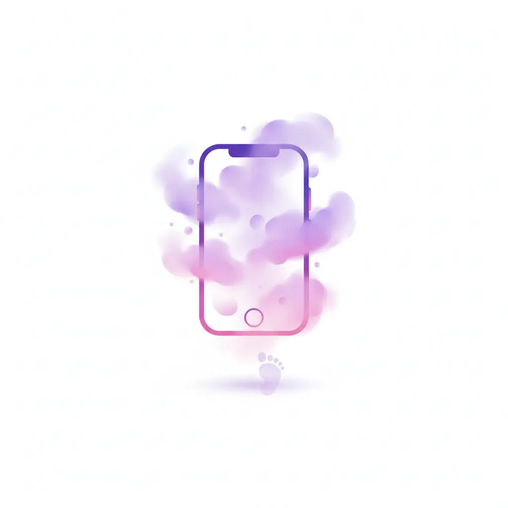 A phone fading into mist to represent an untraceable text app, with a faint footprint remaining
